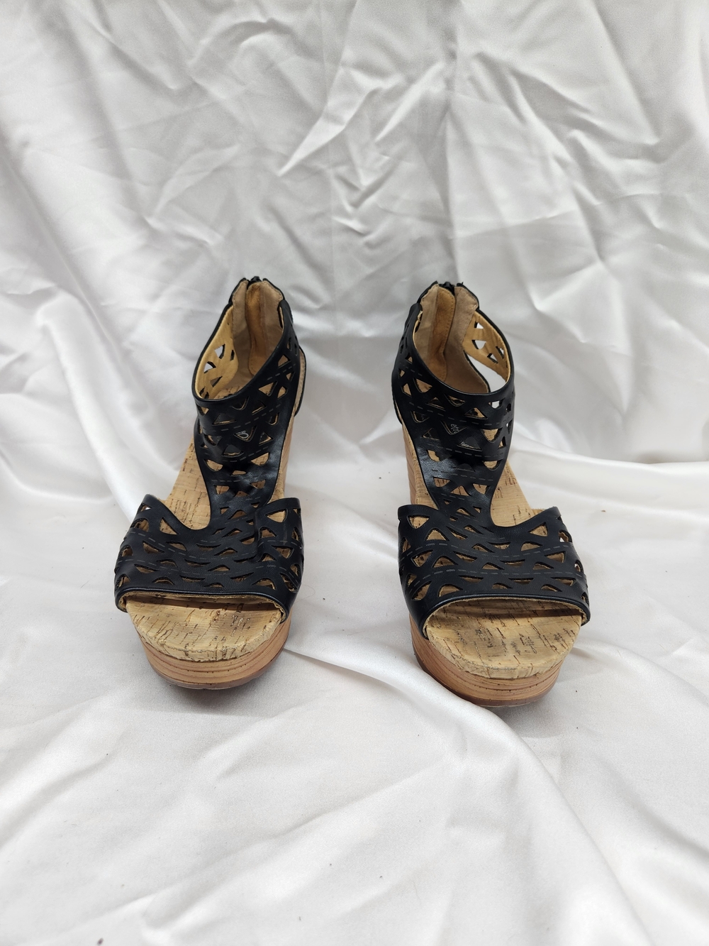 Black Cutout Wedge Sandals - Women
